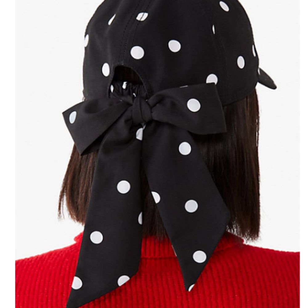 kate spade black white polka dot bow baseball hat cap nwt - Picture 3 of 6